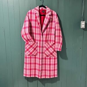 TOPSHOP Pink Plaid Long Peacoat